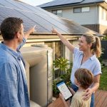 Mikroinstalacja fotowoltaiczna zamontowana na dachu skośnym budynku jednorodzinnego, składająca się z modułów krzemowych.